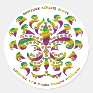 Pegatina Redonda Fleur de lis Mardi Gras 2011 V-1