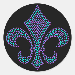 Pegatina Redonda Fleur De Lis Mosaic Bevel Pastel
