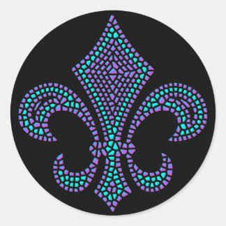 Pegatina Redonda Fleur De Lis Mosaic Bevel Pastel
