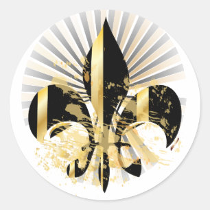 Pegatina Redonda Fleur de Lis negro y dorado