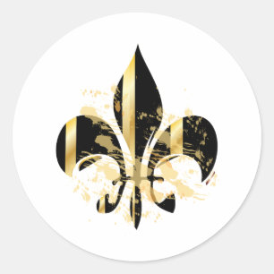 Pegatina Redonda Fleur de Lis negro y oro
