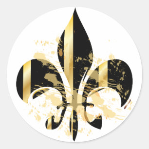 Pegatina Redonda Fleur de Lis negro y oro
