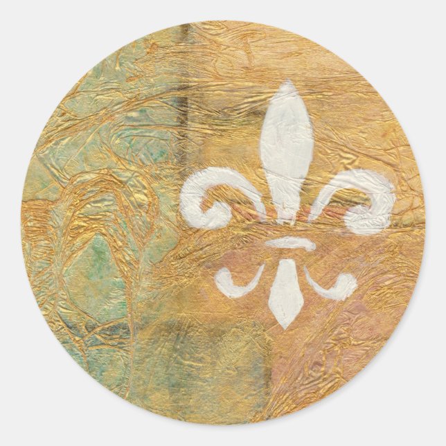 Pegatina Redonda Fleur De Lis Pastel Arte Original Blanco (Anverso)