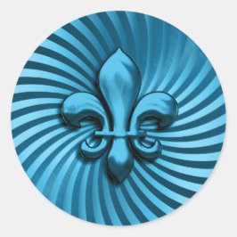 Pegatina Redonda Fleur de Lis sobre fondo turquesa