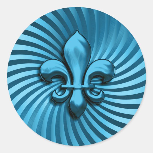 Pegatina Redonda Fleur de Lis sobre fondo turquesa (Anverso)