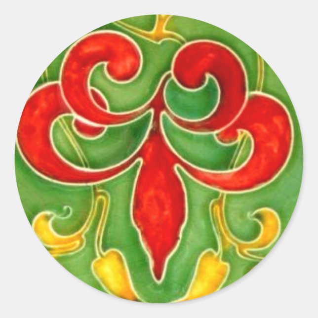 Pegatina Redonda Fleur de Lis Tile Arts artesanales Art Nouveau (Anverso)