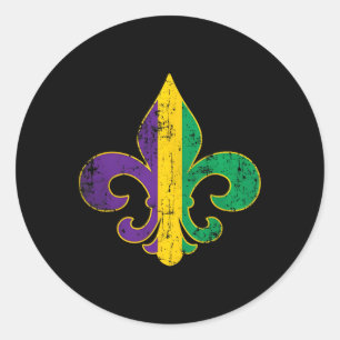 Pegatina Redonda Fleur entrega el símbolo de Mardi Gras Carnaval de