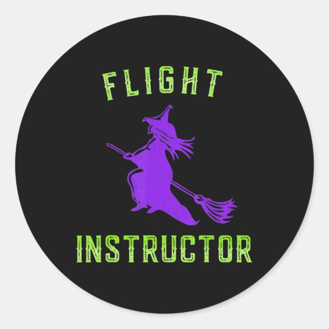 Pegatina Redonda Flight Instructor Witch Halloween (Anverso)