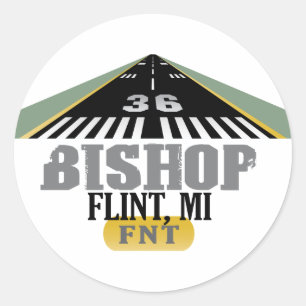 Pegatina Redonda Flint, MI Bishop Airport FNT Airport Runway