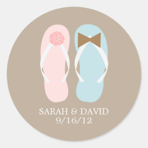 Pegatina Redonda Flip Flops Beach Wedding