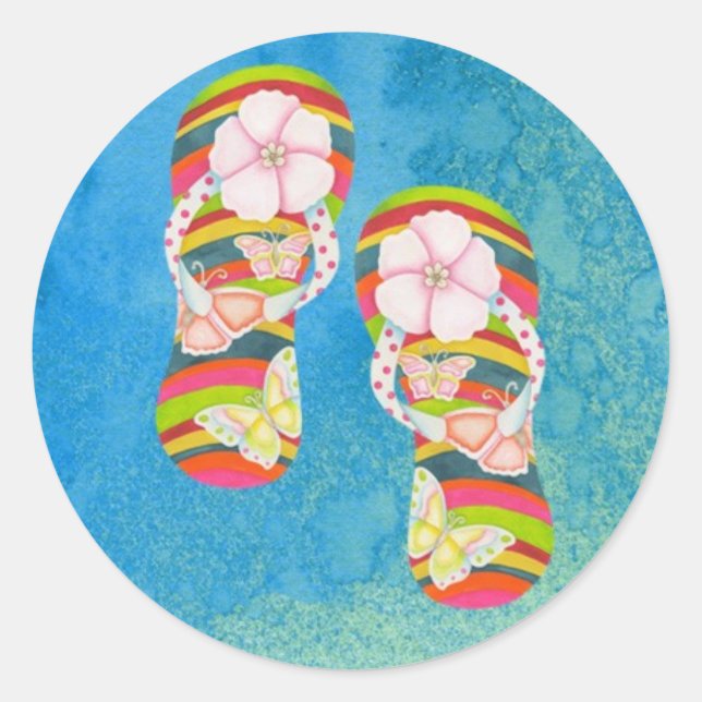Pegatina Redonda Flip Flops de mariposa (Anverso)