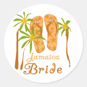 Pegatina Redonda Flip Flops Jamaica Bride