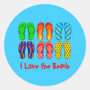 Pegatina Redonda Flip Flops, me encanta la playa