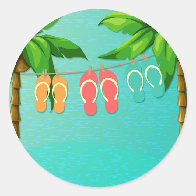Pegatina Redonda Flip Flops tropicales (Anverso)