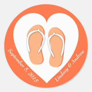 Pegatina Redonda Flip Flops y Naranja del corazón