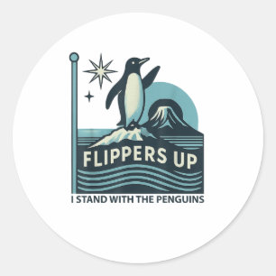 Pegatina Redonda Flippers De Pingüino Gracioso Me Pongo Con El Ping