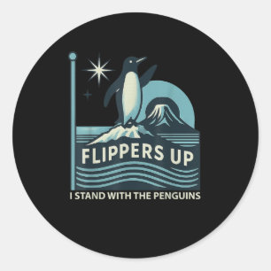 Pegatina Redonda Flippers De Pingüino Gracioso Me Pongo Con El Ping