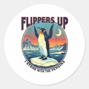 Pegatina Redonda Flippers Up I Stand With Penguins Funny Tee
