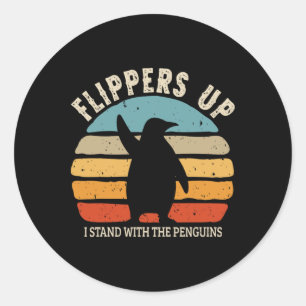 Pegatina Redonda Flippers Up I Stand With Penguins Retro Sunset