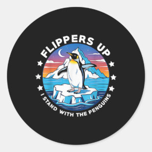 Pegatina Redonda Flippers Up I Stand With The Pingüins