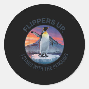 Pegatina Redonda Flippers Up I Stand With The Pingüins