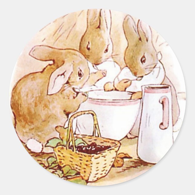 Pegatina Redonda Flopsy Mopsy Y Cottontail Beatrix Potter (Anverso)