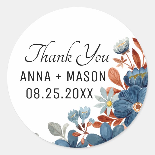 Pegatina Redonda Flor acuarela de primavera (Anverso)