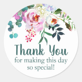 Pegatina Redonda Flor acuarela Gracias Por El Cumpleaños Favor Verd