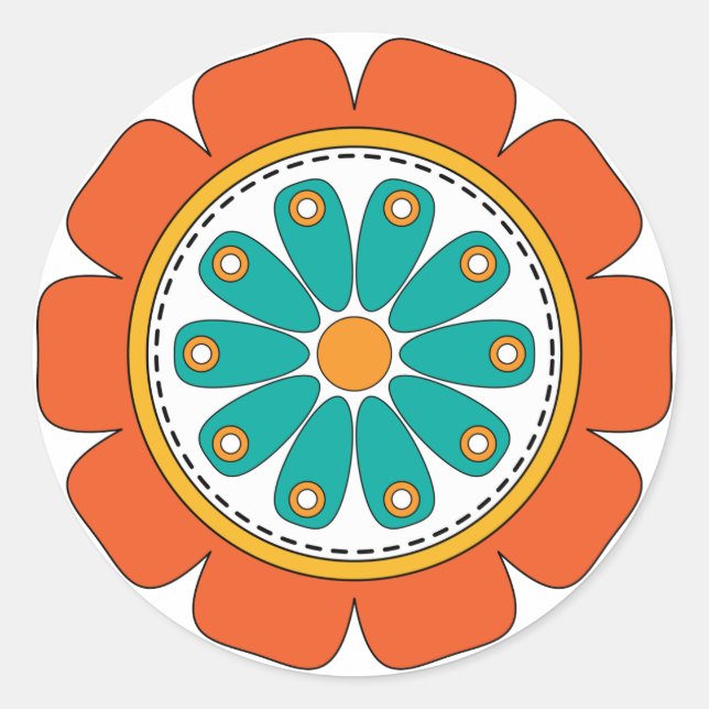 Pegatina Redonda Flor alegre y colorida (Anverso)