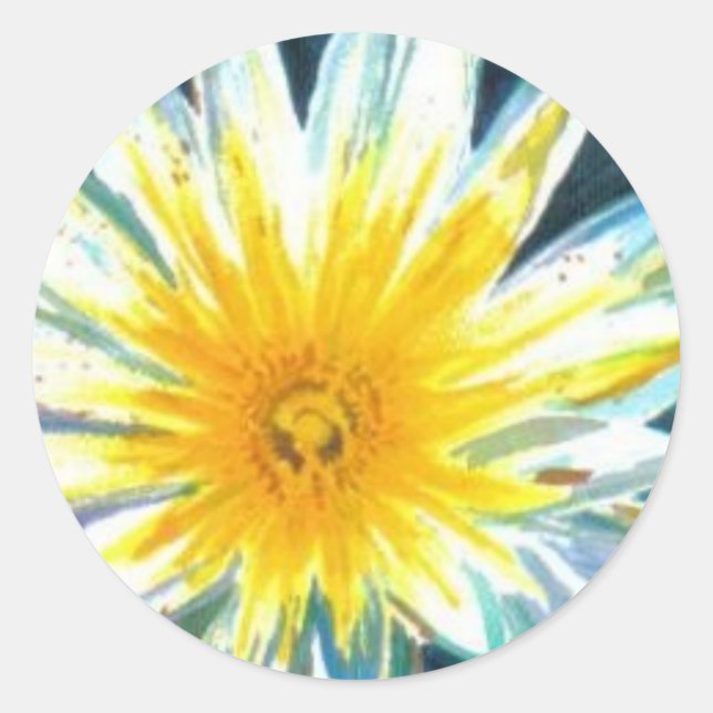 Pegatina Redonda Flor amarilla blanca brillante en medianoche (Anverso)