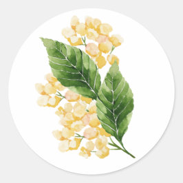 Pegatina Redonda Flor amarilla puesta en acuarela