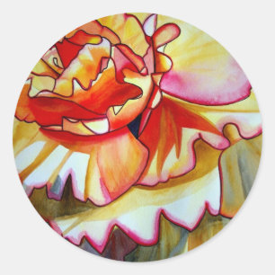 Pegatina Redonda Flor amarillo Begonia acuarela arte original