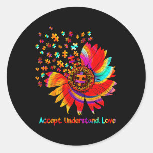 Pegatina Redonda Flor Asd Aceptar Comprender Amor