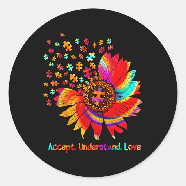 Pegatina Redonda Flor Asd Aceptar Comprender Amor (Anverso)