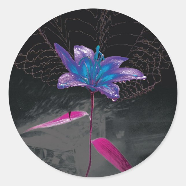 Pegatina Redonda Flor atómica (Anverso)