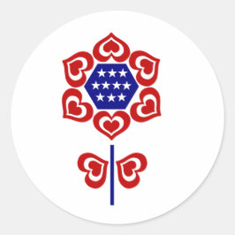 Pegatina Redonda Flor azul blanca roja