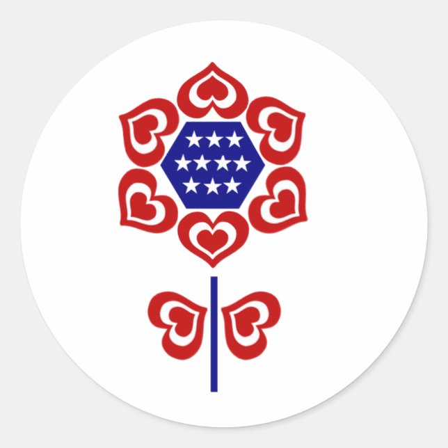 Pegatina Redonda Flor azul blanca roja (Anverso)