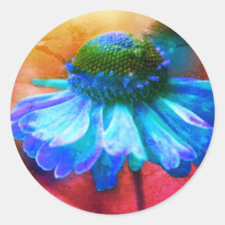 Pegatina Redonda Flor azul de zinnia Abstracto molesto