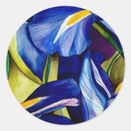 Pegatina Redonda Flor azul Iris pintura acuarela original