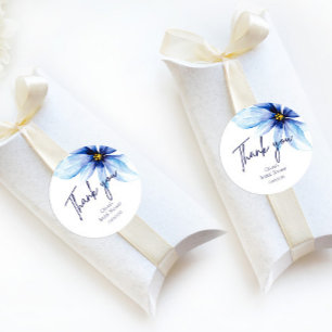 Pegatina Redonda Flor azul marina elegante Minimalista Gracias