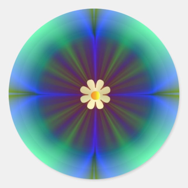 Pegatina Redonda Flor azul-verde grande (Anverso)