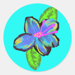 Pegatina Redonda Flor azul y amarilla de lavanda