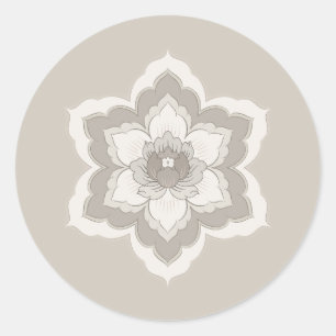 Pegatina Redonda Flor Baoxiang china en beige minimalista y taupe
