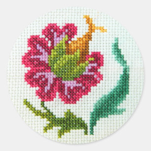Pegatina Redonda Flor brillante bordada a mano 3