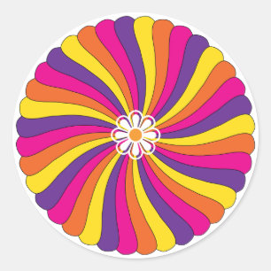 Pegatina Redonda Flor brillante Retro Sesenta