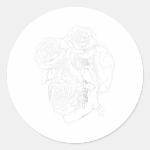 Pegatina Redonda Flor Calavera Y Tatuaje Rosa Arte Gráfico Floral I