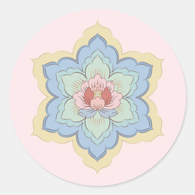 Pegatina Redonda Flor china de baoxiang en grano y cielo (Anverso)