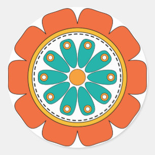 Pegatina Redonda Flor colorida caprichosa