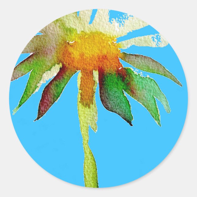 Pegatina Redonda Flor Daisy Blue de arte moderno (Anverso)