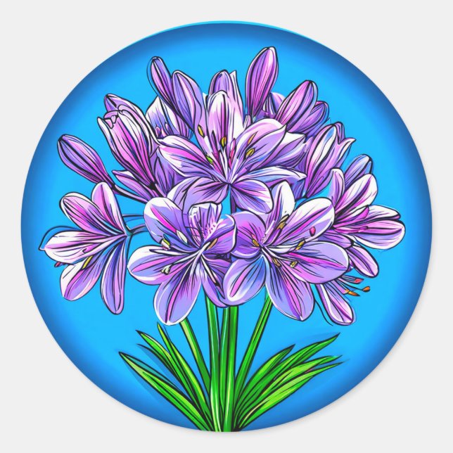 Pegatina Redonda flor de agapanto (Anverso)
